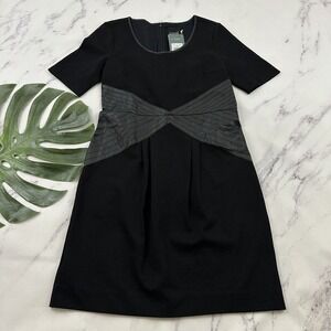 Lysse Faux Leather Trim Sheath Dress Size M New Black Ponte Knit Stretch